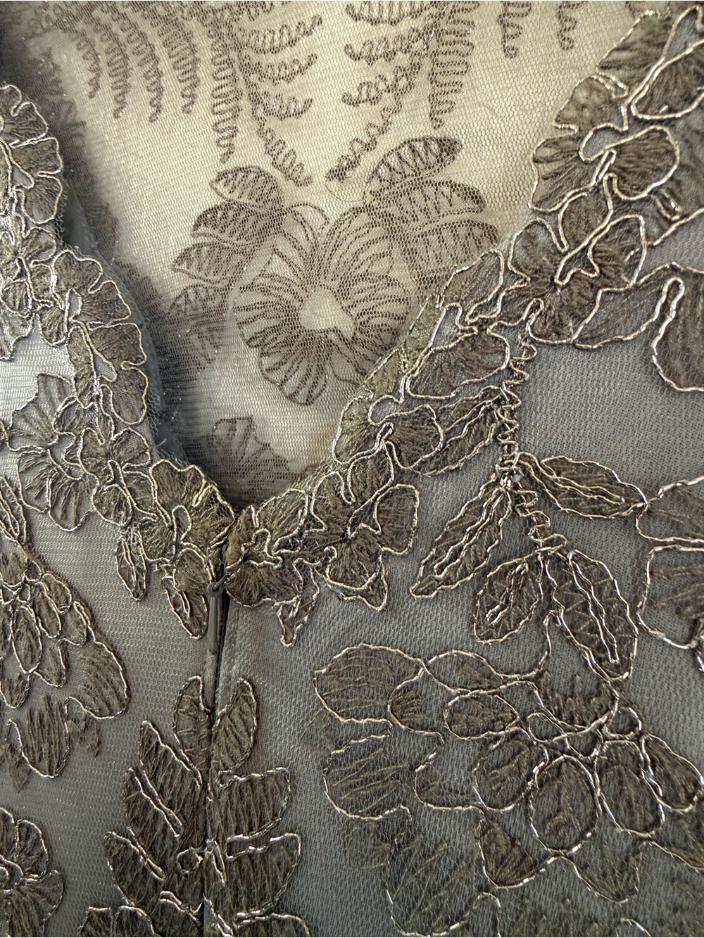 Tadashi Shoji Pemba Lace Sheath Dress | Metallic Smoke Embroidered Illusion Dres - Picture 8 of 13